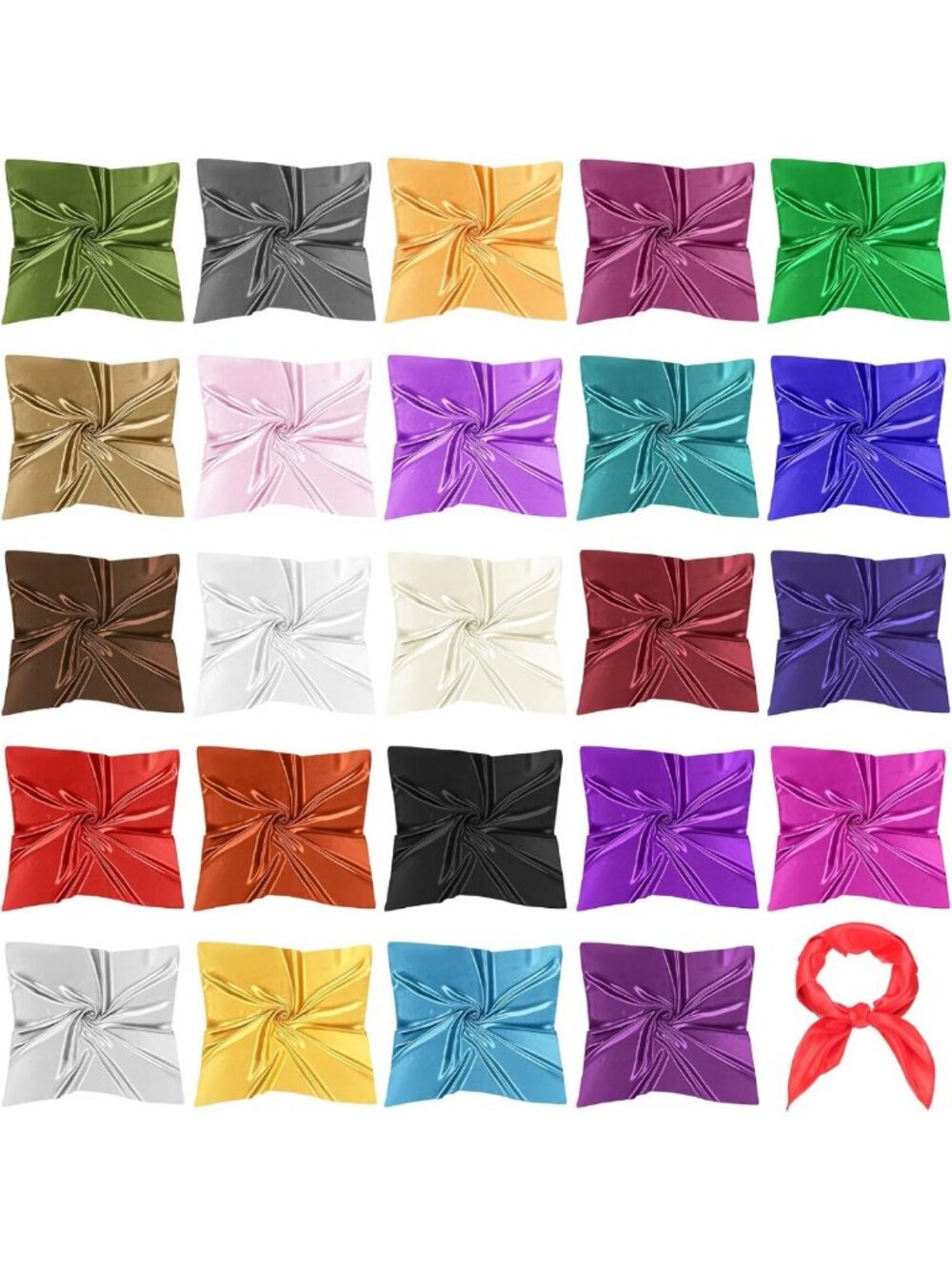 24 Pcs Women’s Square Neck Satin Scarves - Solid Color, Versatile Fashion